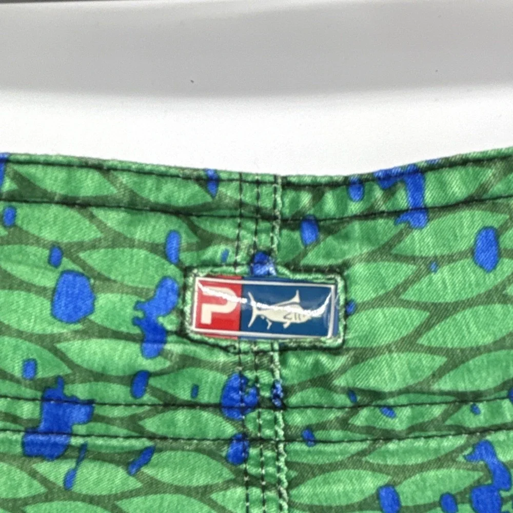 Pelagic Fish Scale Pattern Fishing Board Shorts Green Yellow Blue Athletic 40